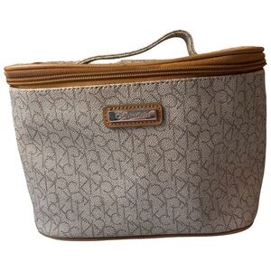 Calvin Klein Gray and Tan Cosmetic Bag with Monogram Pattern